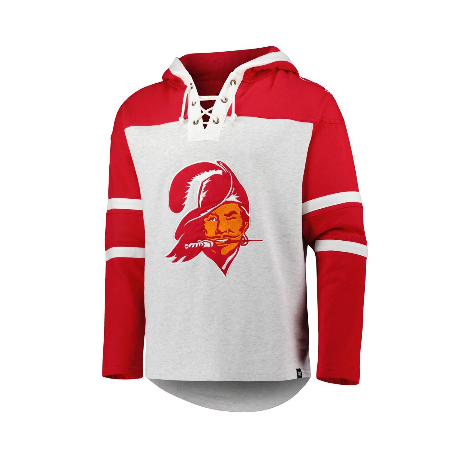 Men's Tampa Bay Buccaneers Heather Gray Historic Logo Gridiron Lace-Up Pullover Hoodie
