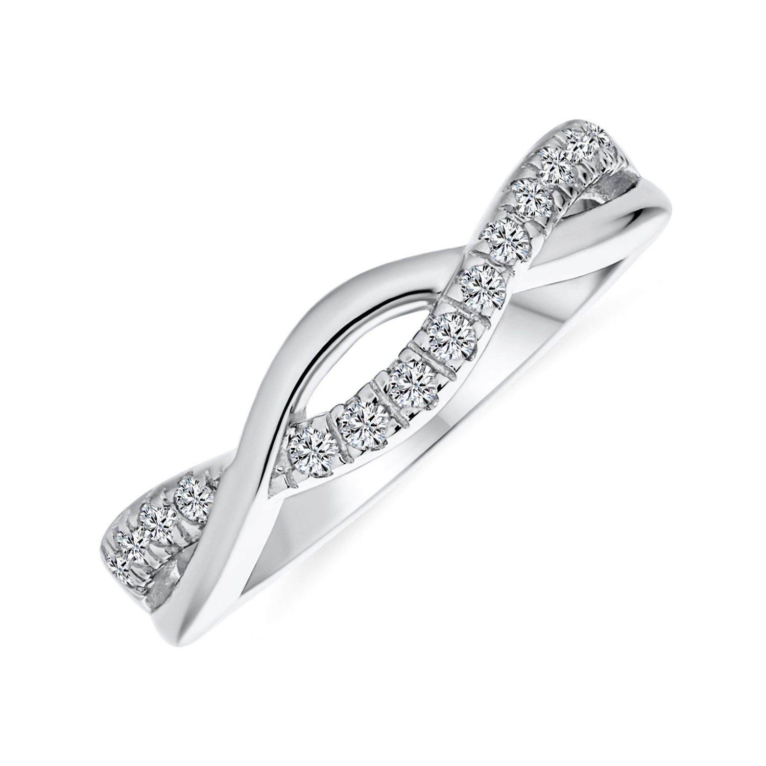 Intertwined Twist Half Eternity Pave CZ Infinity Band Ring Sterling Silver