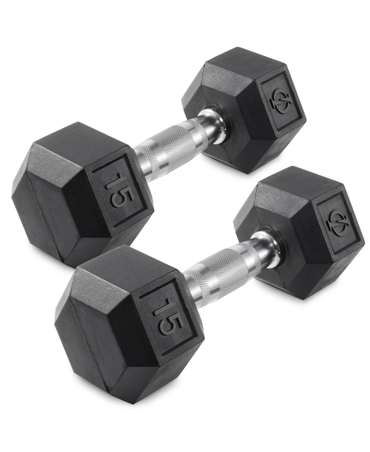 Rubber Coated Hex Dumbbell Hand Weights, 15 lb Pair - Black