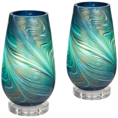 Carmen Modern Coastal Accent Table Lamps 12 1/2" High Set of 2 Green Art Glass Shade for Bedroom Bedside Nightstand Office