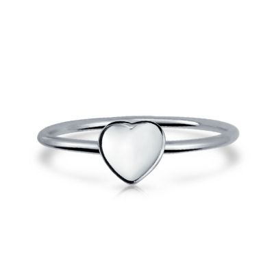 Tiny Minimalist Blank Plain Flat Heart Shape Signet Ring Sterling Silver