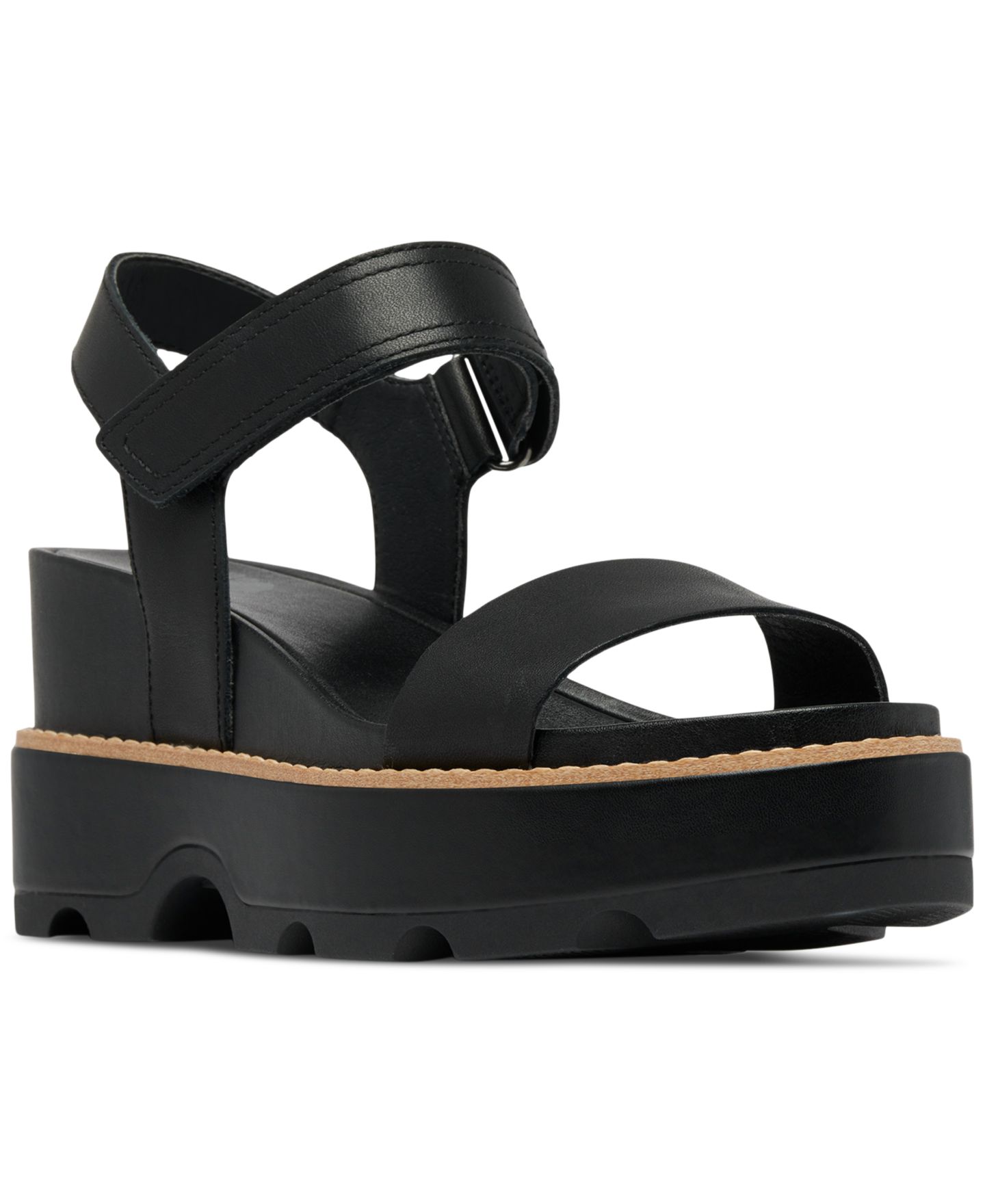 Женские сандалии Sorel Joanie IV Y-Strap Wedge, цвет: Чёрный / Морская соль — фото 1