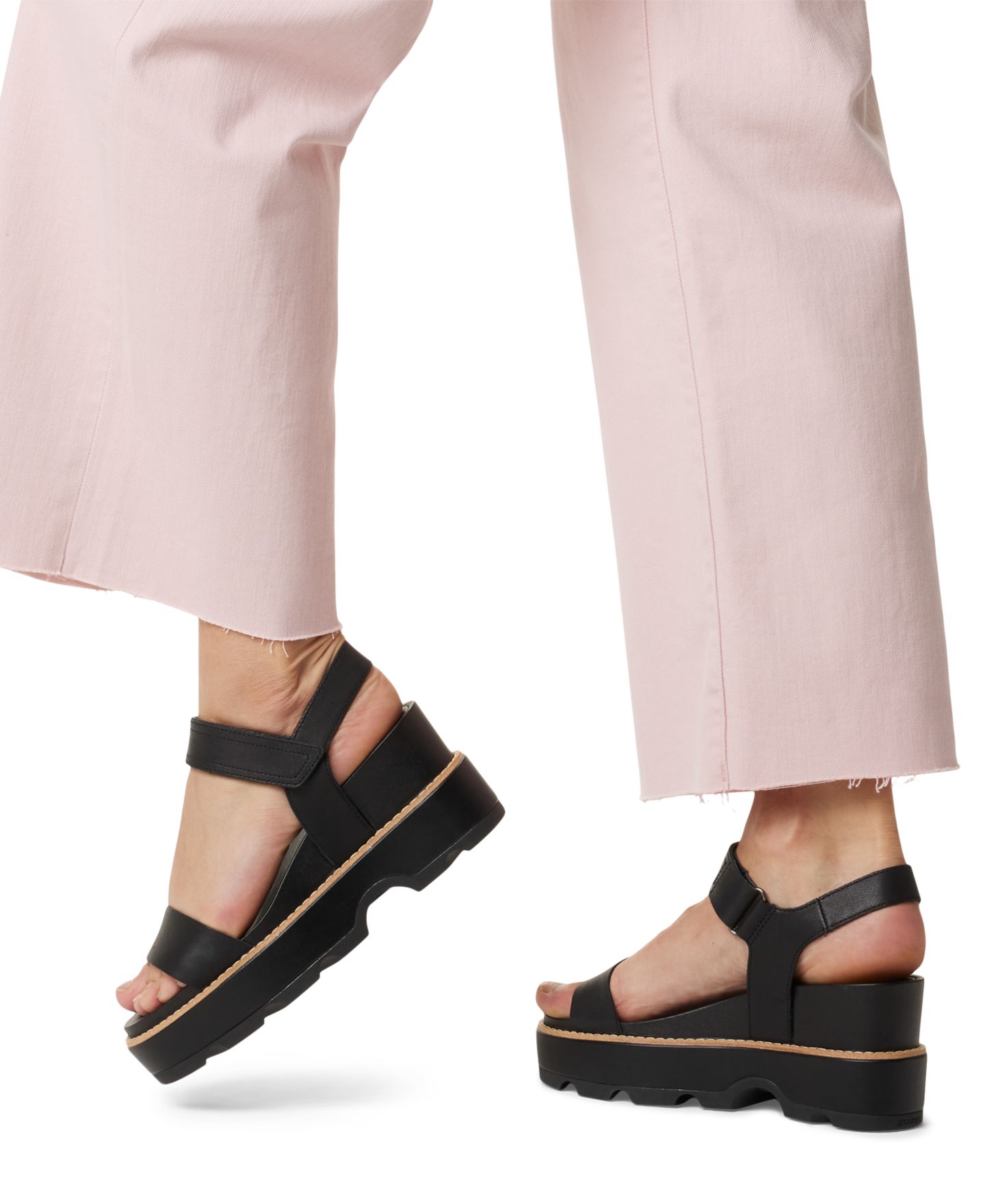 Женские сандалии Sorel Joanie IV Y-Strap Wedge, цвет: Чёрный / Морская соль — фото 7
