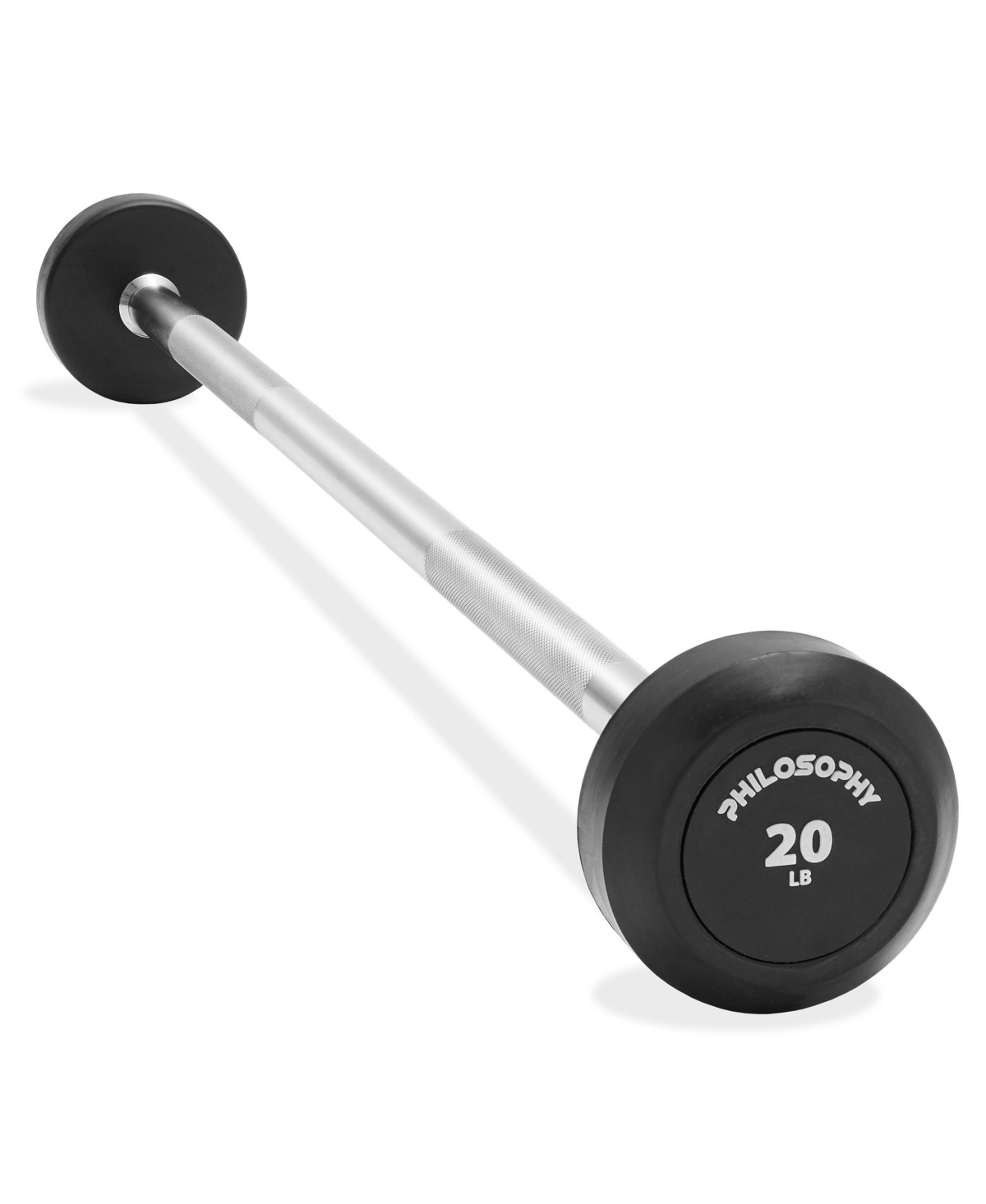 Rubber Fixed Barbell, 20 Lb Pre-Loaded Weight Straight Bar for Strength Training & Weightlifting - Black