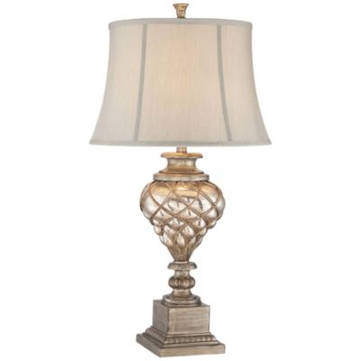 Luke Traditional Table Lamp 33 3/4" Tall Mercury Glass with Nightlight LED Off White Mist Fabric Bell Shade for Bedroom Living Room