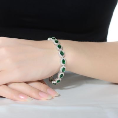 Sterling Silver Oval Colored Cubic Zirconia Stylish Tennis Bracelet