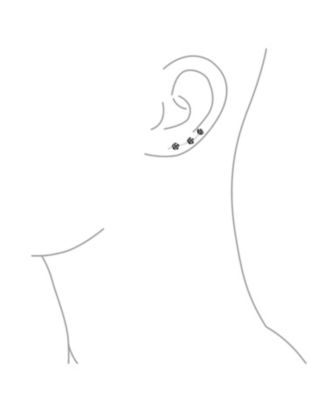 Retro 3D Flower Three Roses Wire Ear Pin Climbers Crawlers Rose Earrings Oxidized Sterling Silver