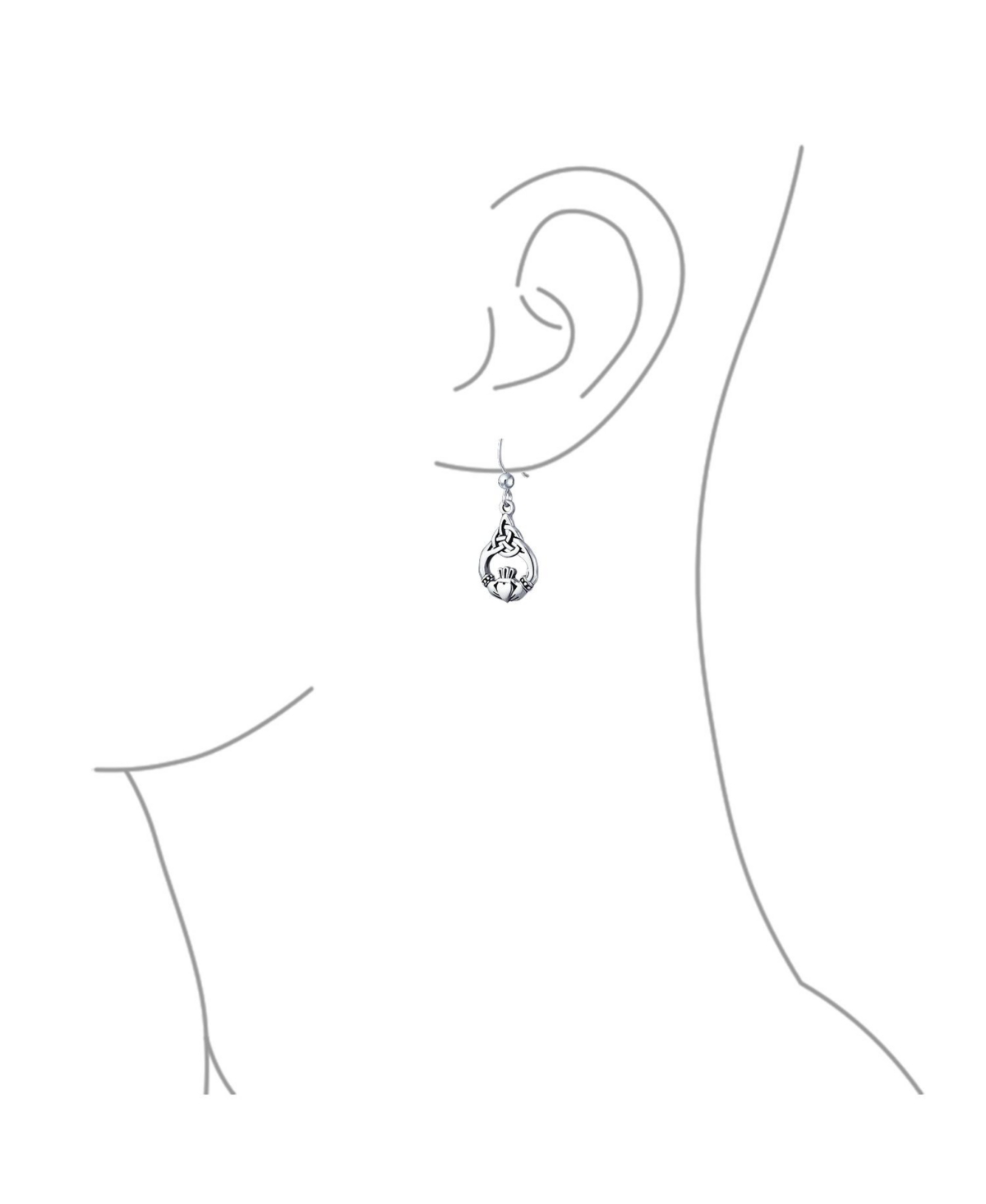 Bling Jewelry Friendship Bff Heart Circle Irish Love Symbol Celtic Claddagh Dangle Earrings For Women Oxidized SterlingFish Hook - Silver