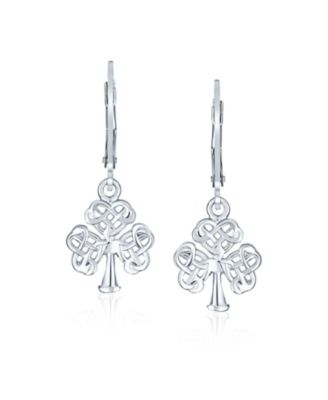 Delicate Petite Irish Triquetra Open Heart Shape Celtic Knot Good Luck Shamrock Clover Dangle Earrings Lever back Sterling Silver