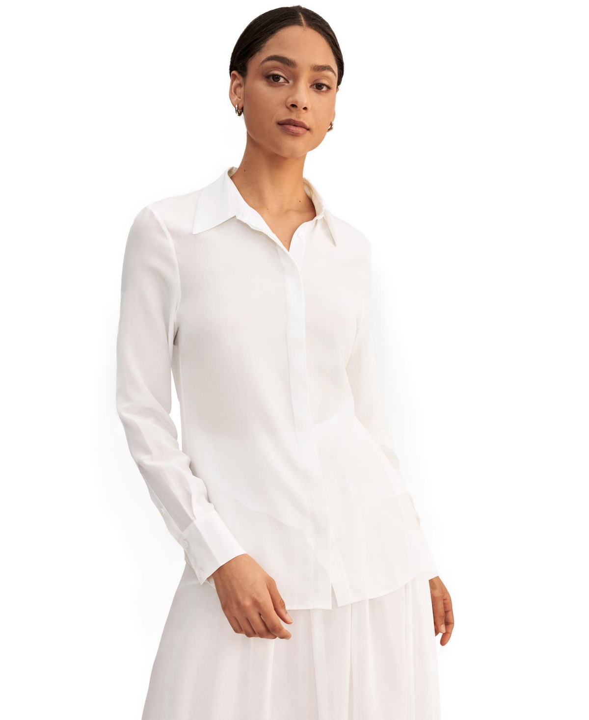 Wrinkle Free Basic Silk Shirt for Women - Natural white