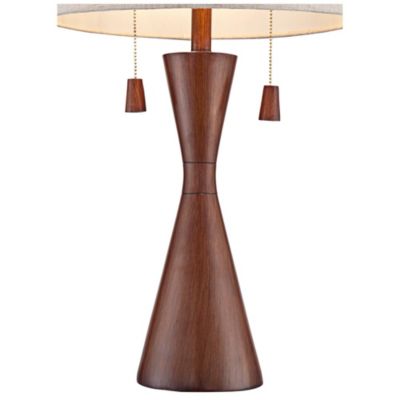 Omar Modern Table Lamp 28 3/4" Tall Warm Brown Wood Hourglass Oatmeal Fabric Drum Shade for Bedroom Living Room Bedside Nightstand Office