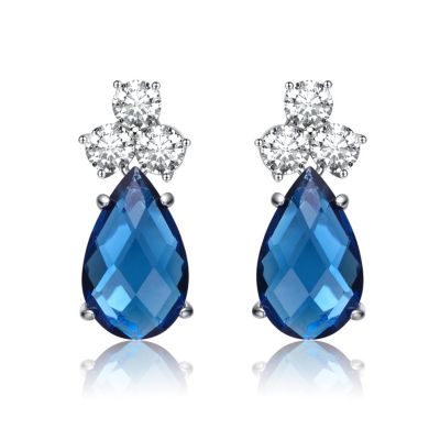 Sterling Silver White Gold Plated with Cubic Zirconia Pear Drop Earrings