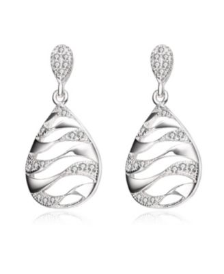 Unique Sterling Silver Clear Round Cubic Zirconia Drop Earrings - Silver 48$