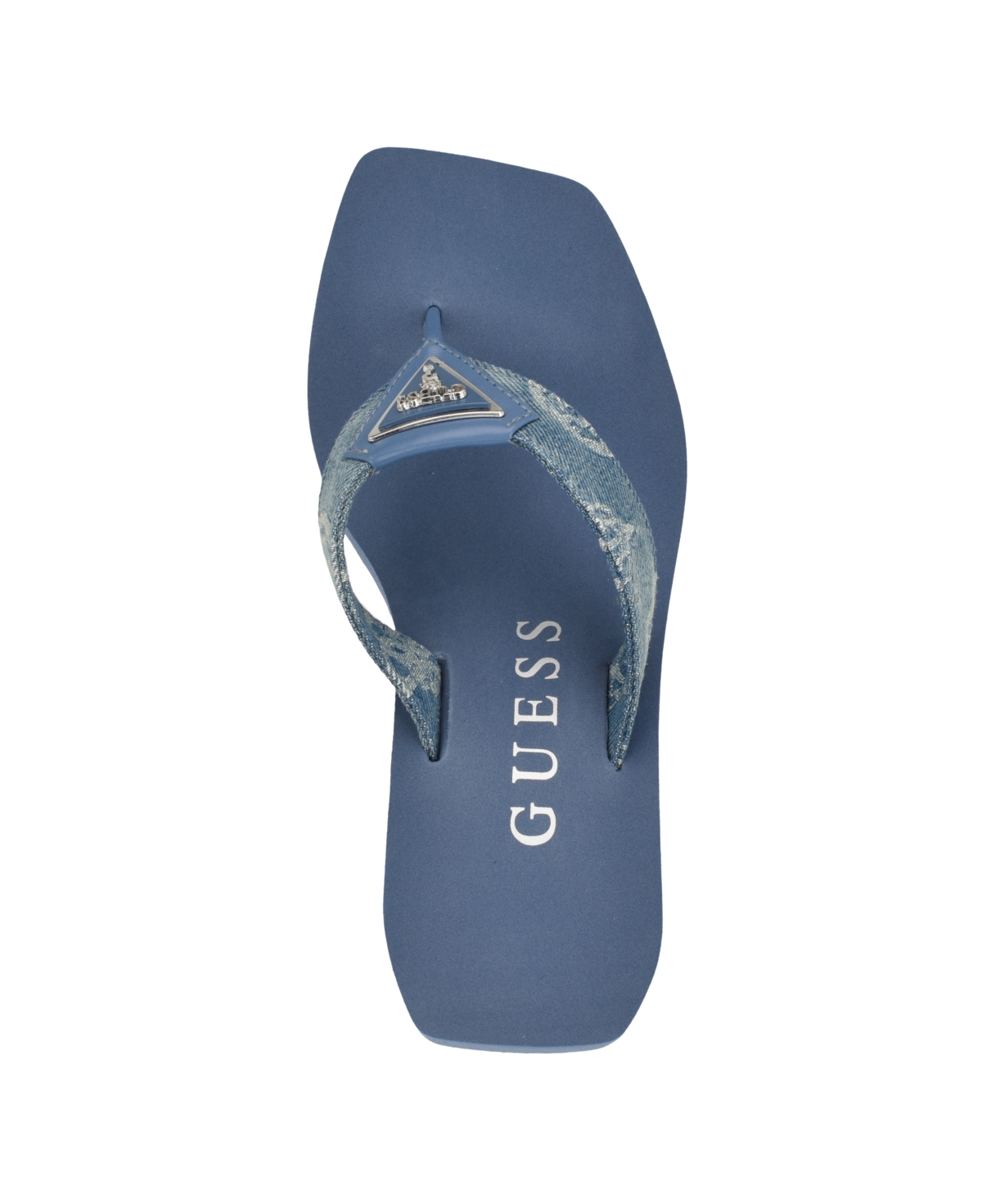 Guess Women's Demmey Logo Thong Square Toe Wedge Sandals - Dark Blue Denim - Textile, Manmade