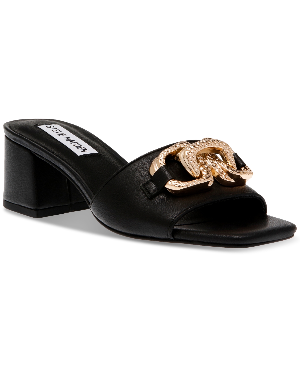Shop Steve Madden Women's Santana Block-heel Buckle Dress Sandals In Black Leather