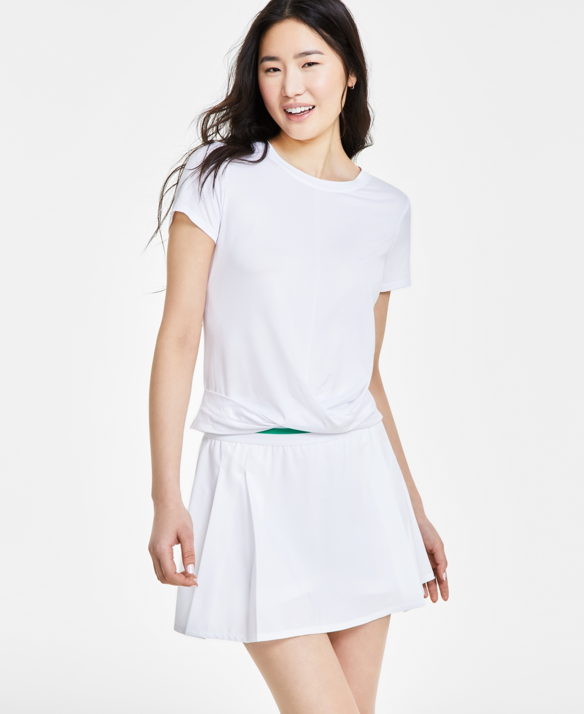 Shop Id Ideology Women's Twist-front Performance T-shirt, Created For Macy's In Bright White