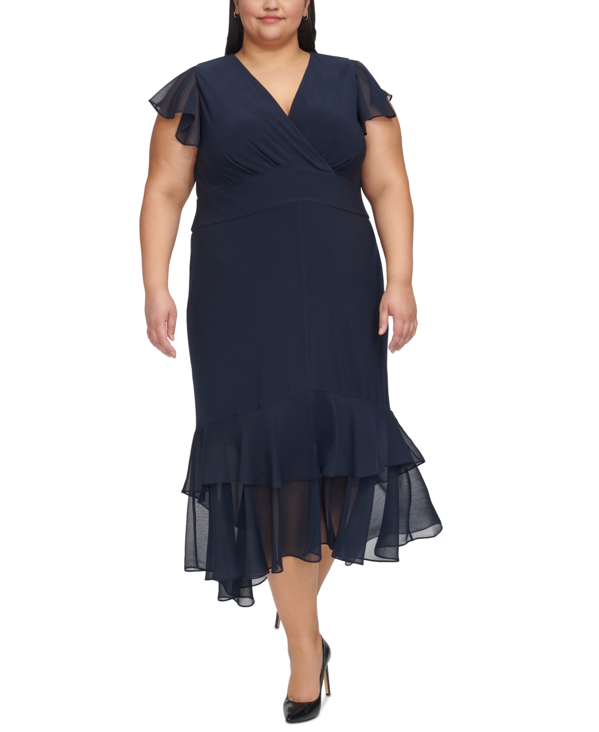 Shop Tommy Hilfiger Plus Size Flutter-sleeve A-line Dress In Sky Captain