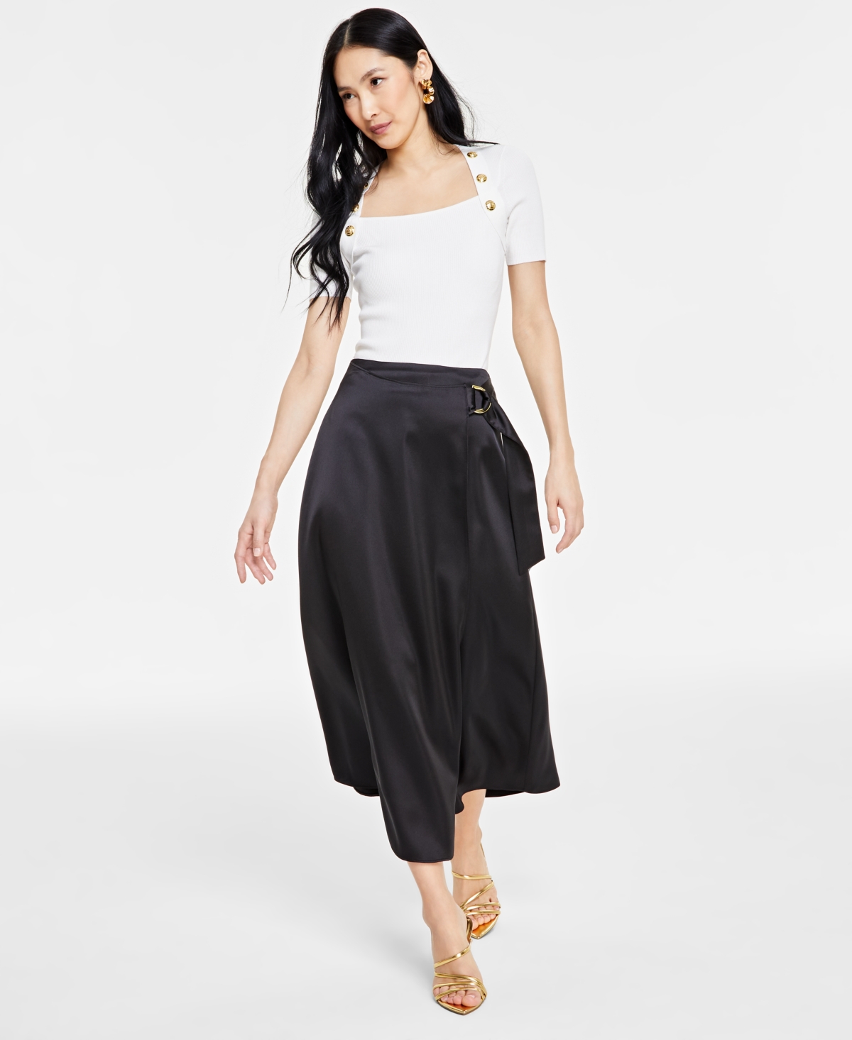 Inc International Concepts Women's Double Slit Midi Skirt, Created For Macy's In Deep Black