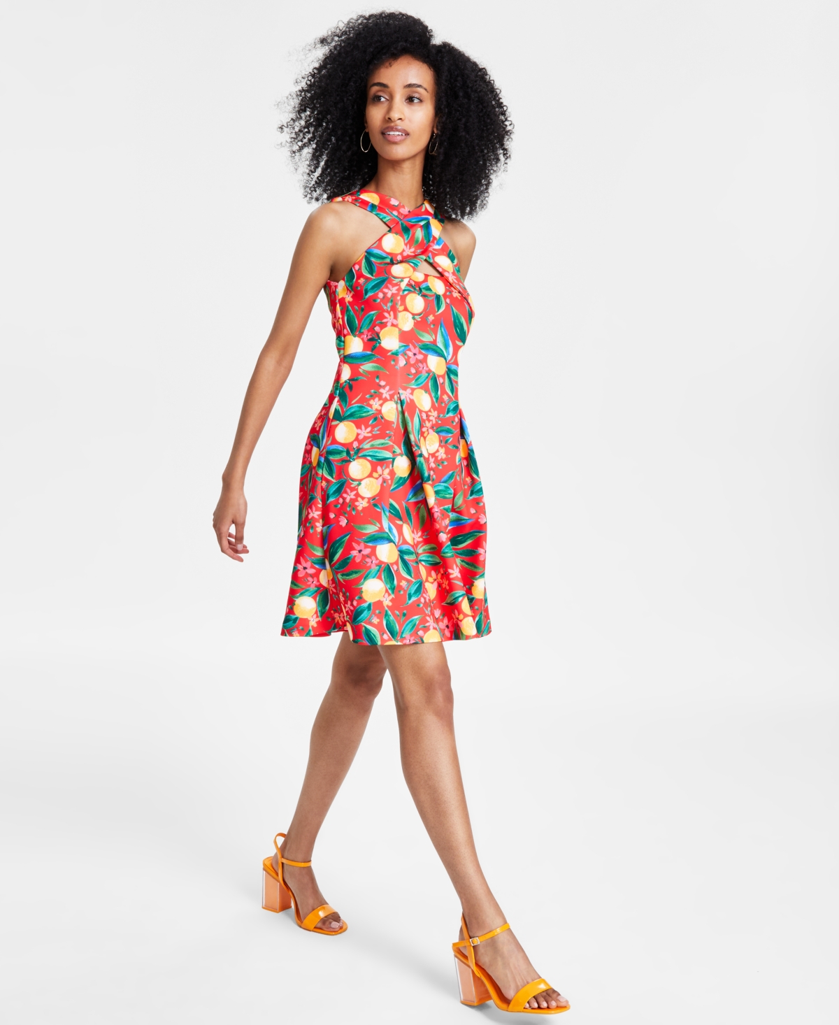 Shop Vince Camuto Women's Printed Halter Fit & Flare Dress In Red