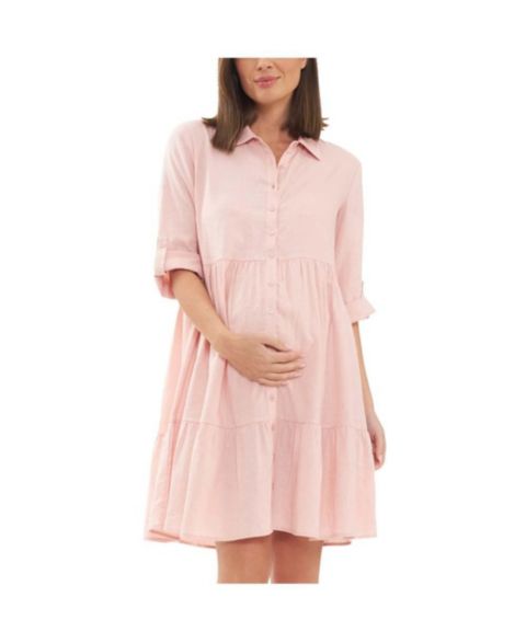 Женское платье Ripe Maternity Adel Button Through Linen Shirt Dress Soft Pink, цвет: Мягкий розовый