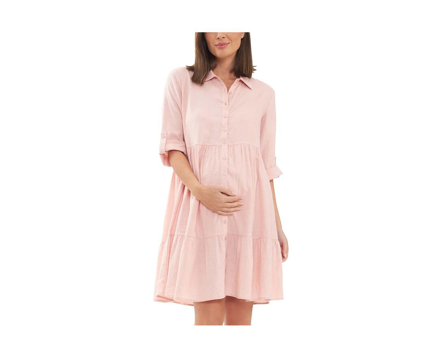 Adel Button Through Linen Shirt Dress Soft Pink