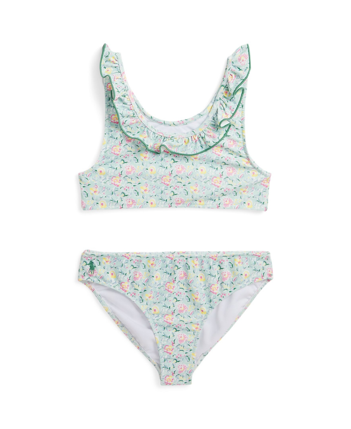 Shop Polo Ralph Lauren Big Girls Floral Ruffled Two-piece Swimsuit In Simone Floral With Celestial Blue