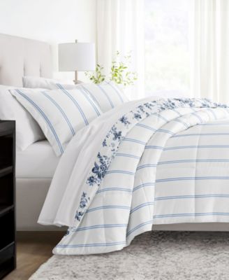 Cabbage Rose Stripe 3-Piece Comforter Set, King/California King