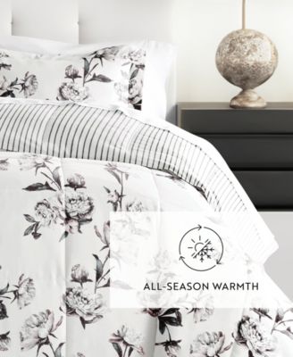 Vintage-Like Magnolia Stripe 3-Piece Comforter Set, Full/Queen