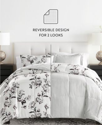 Vintage-Like Magnolia Stripe 3-Piece Comforter Set, King/California King