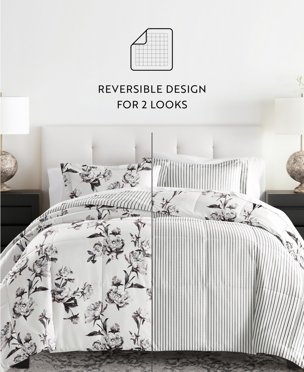 ienjoy Home Vintage-Like Magnolia Stripe 3-Piece Comforter Set, King/California King