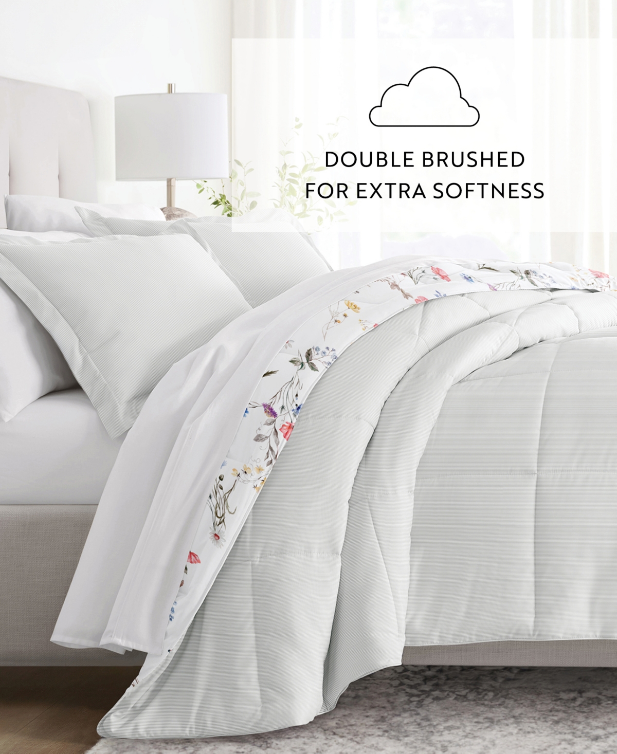 Ienjoy Home Meadow Floral Stripe 3-piece Comforter Set, King/california King In Pink