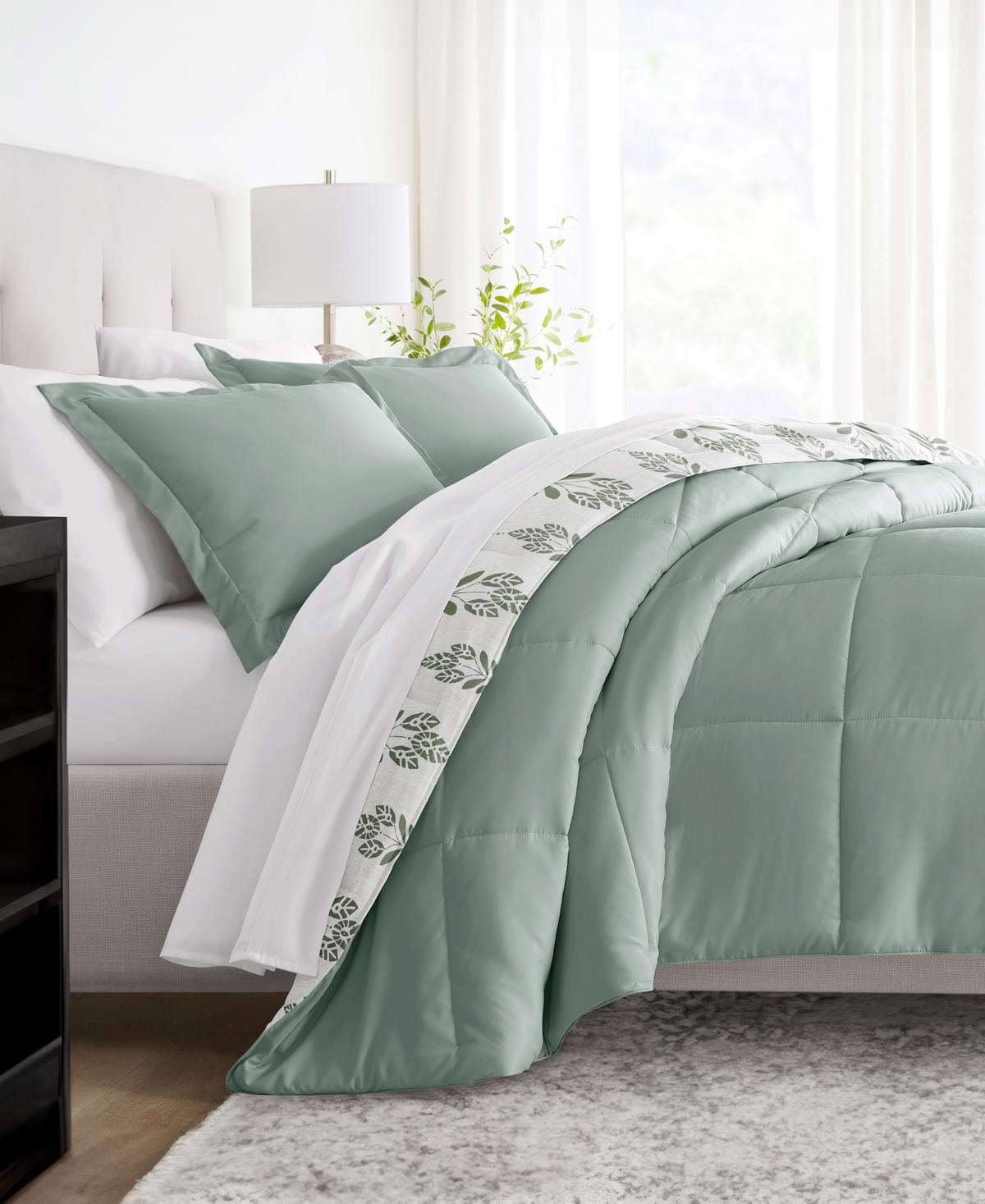 Ienjoy Home Folk Leaves 3-piece Comforter Set, King/california King In Eucalyptus