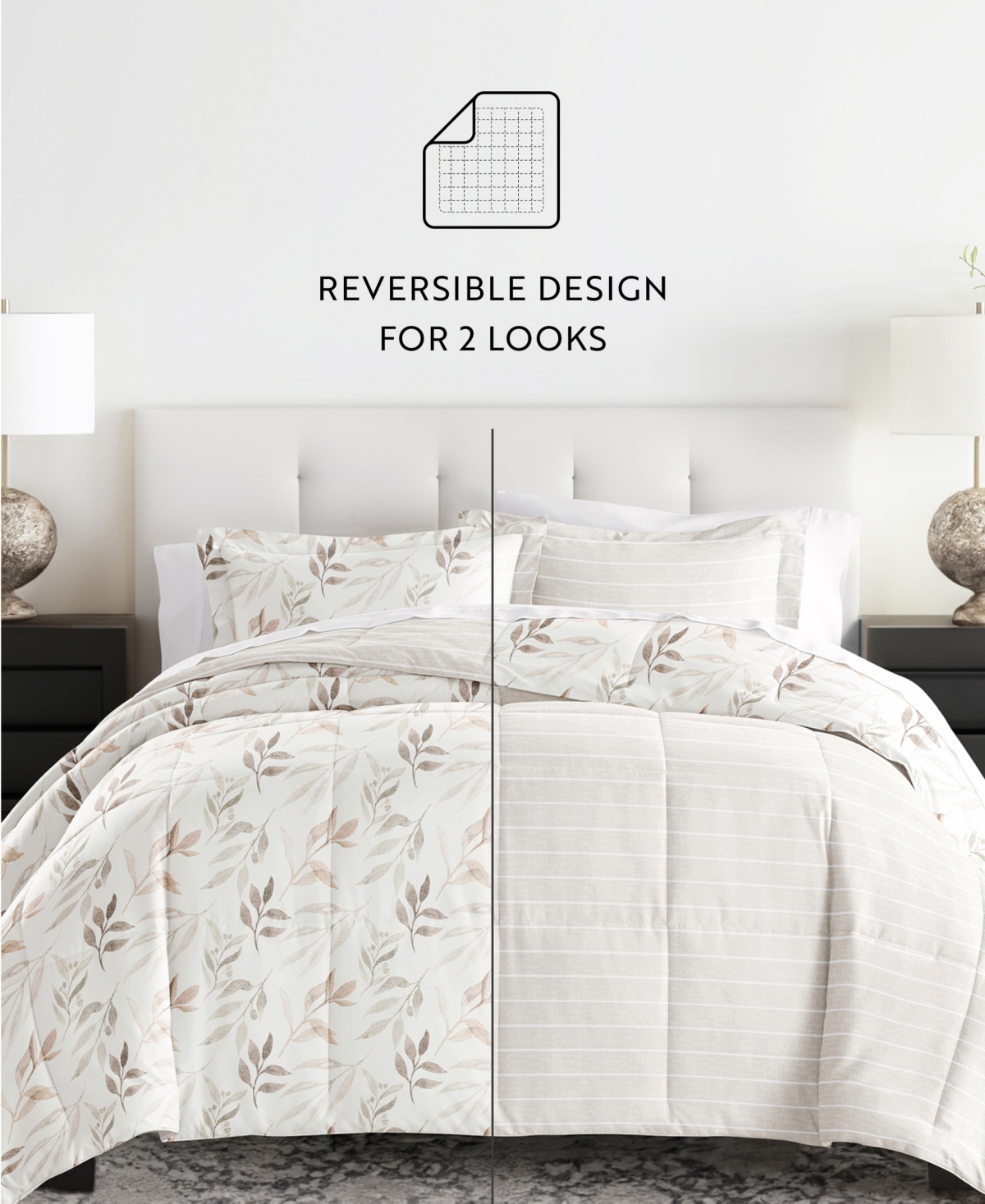 Ienjoy Home Foliage Stripe 3-piece Comforter Set, King/california King In Ivory
