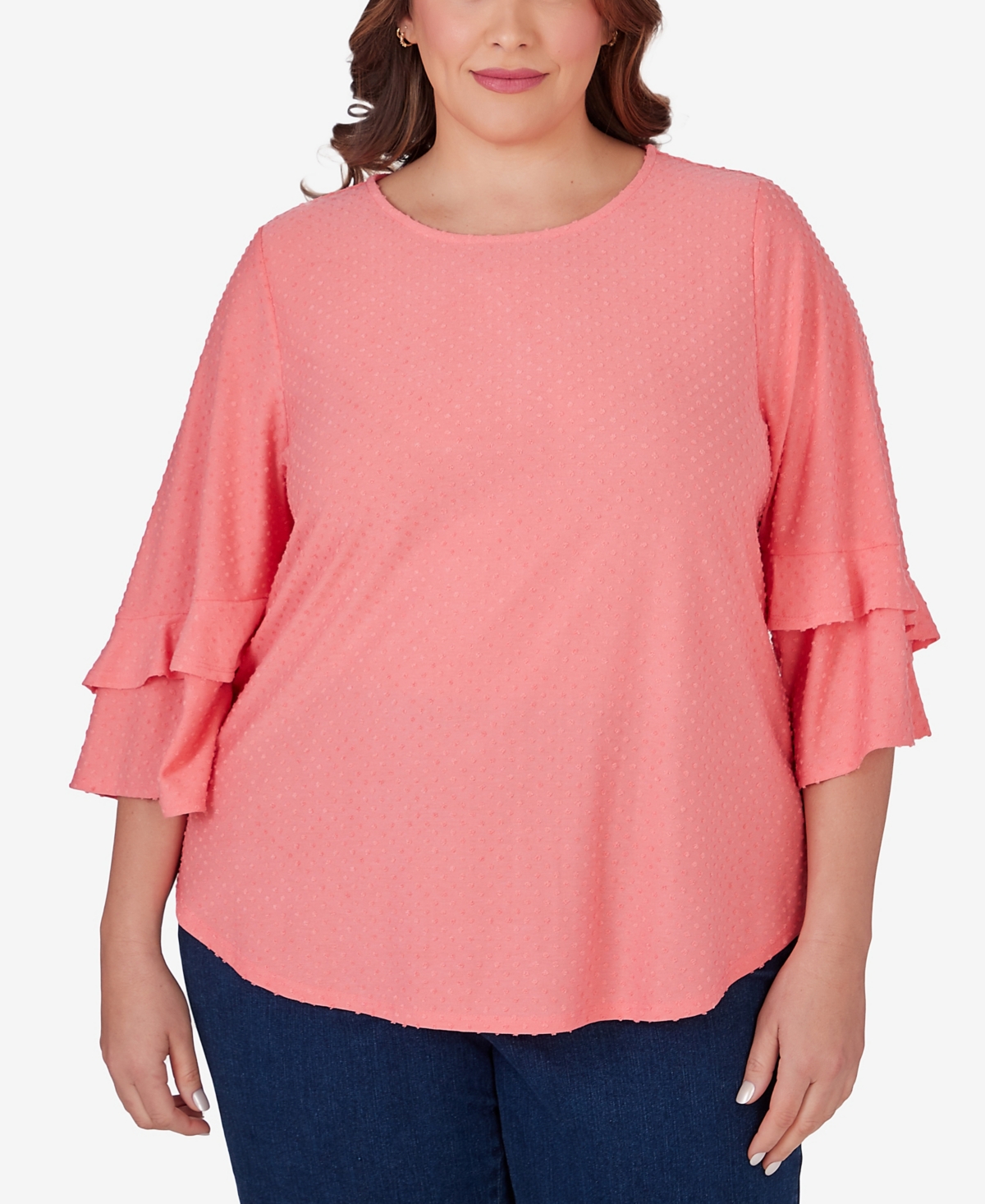 Ruby Rd. Plus Size Swiss Dot Textured Solid Party Top In Guava