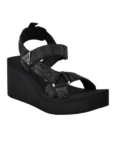Женские сандалии GUESS Dawsin Rhinestone Eva Strappy Wedge, цвет: Чёрный
