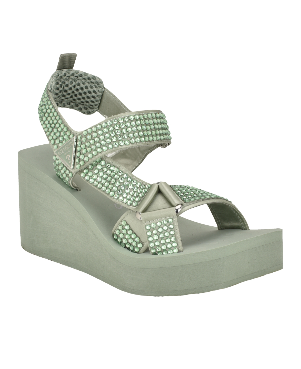 Shop Guess Women's Dawsin Rhinestone Eva Strappy Wedge Sandals In Light Green