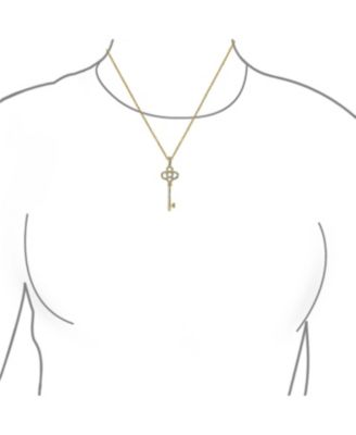 Key To My Heart Pave CZ Crown Key Pendant Necklace For Women For Gold Plated Sterling Silver