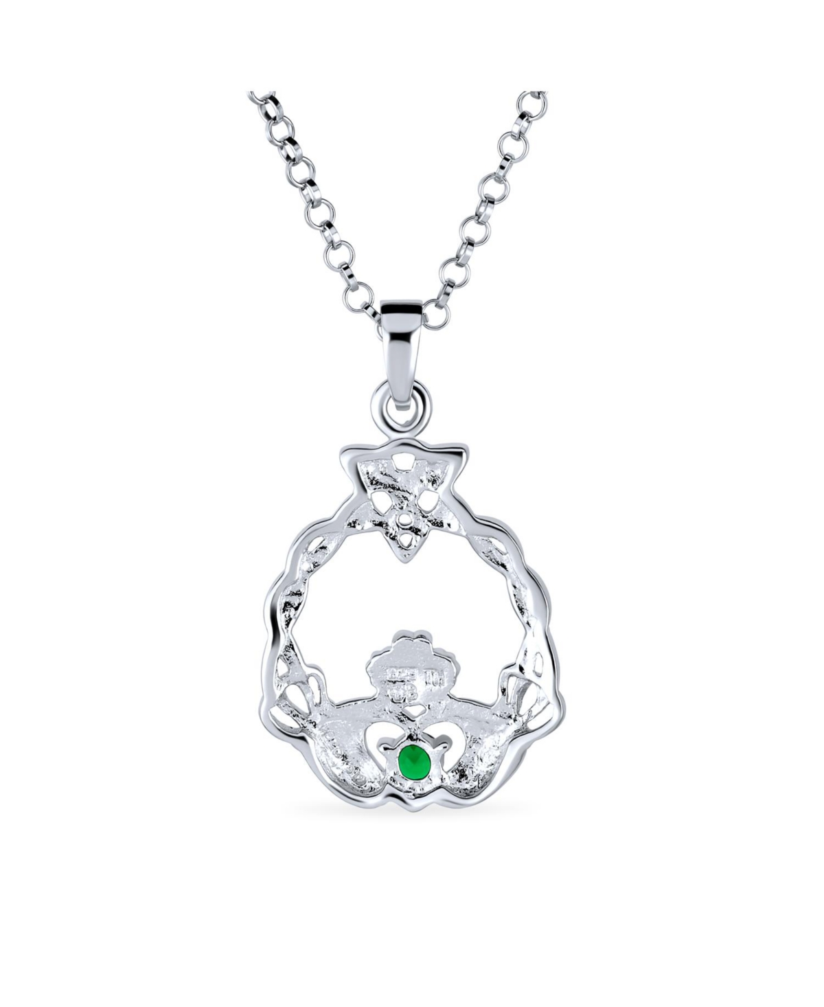 Bling Jewelry Irish KellyCubic Zirconia Cz Celtic Infinity Love Knot Friendship Heart Claddagh Pendant Necklace For Women Sterling Silver - Gre