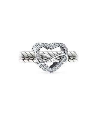 Couples Forever Love Knot Figure 8 Motif Crystal Accent Intertwined Infinity Open Heart Shaped Bead Charm Sterling Silver Fits European Bracelet