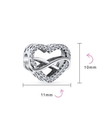 Couples Forever Love Knot Figure 8 Motif Crystal Accent Intertwined Infinity Open Heart Shaped Bead Charm Sterling Silver Fits European Bracelet