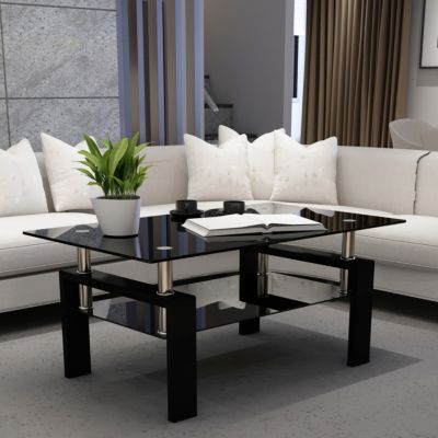 Streamdale Furniture Modern Black Glass Coffee Table Set for Living Room