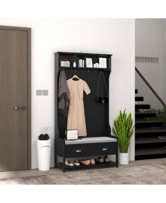 Hall Tree, Coat Rack and Bench Seat with 4 Hooks, 2 Drawers,