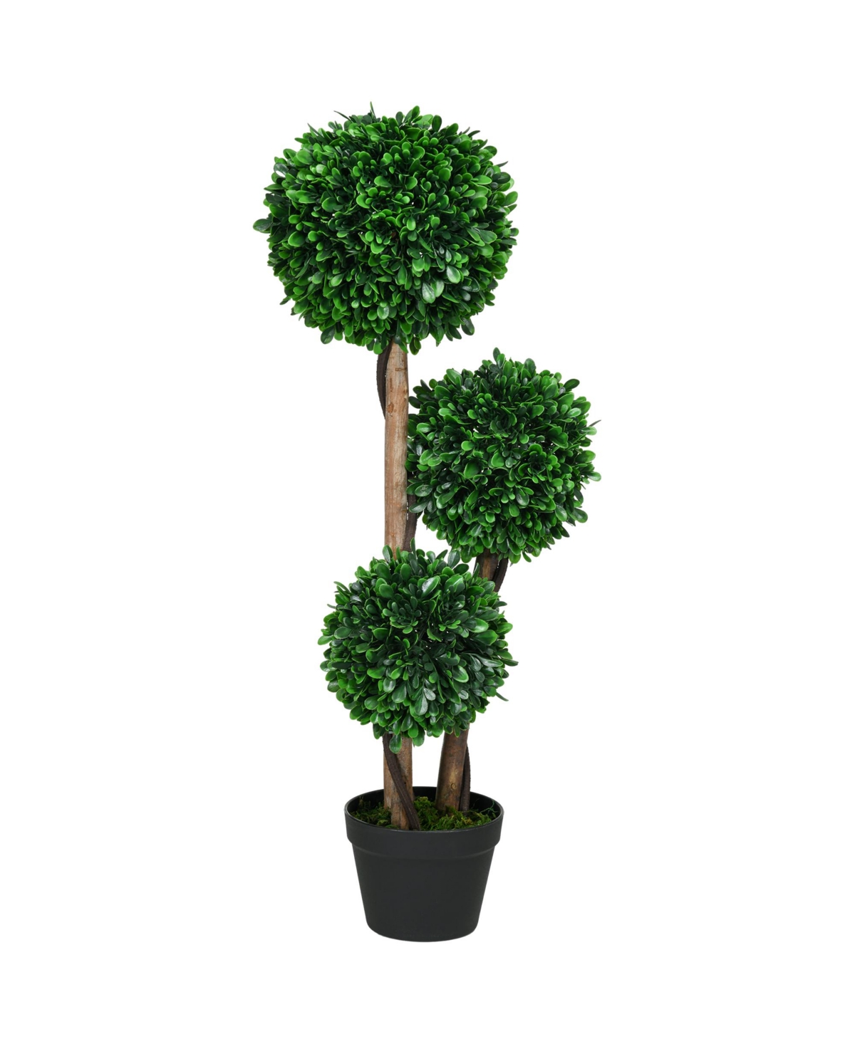3' Artificial Tree, Three Ball Boxwood Topiary for Indoor Outdoor - Green