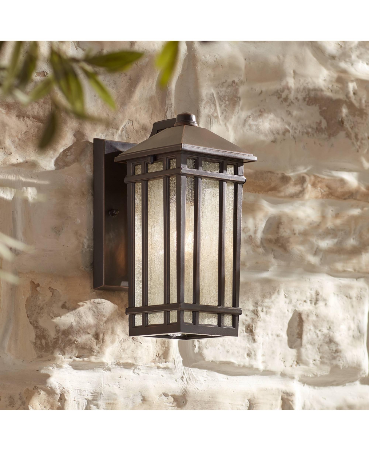 Sierra Craftsman Art Deco Outdoor Wall Light Fixture Rubbed Bronze Metal 10 1/2" Frosted Seeded Glass Panels for Exterior House Porch Patio Outside De