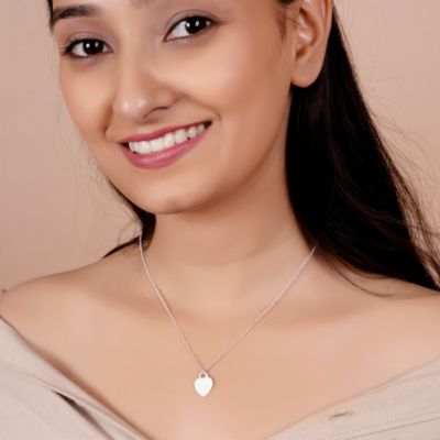 Tiny Minimalist Plain Flat Heart Shape Pendant Necklace Sterling Silver