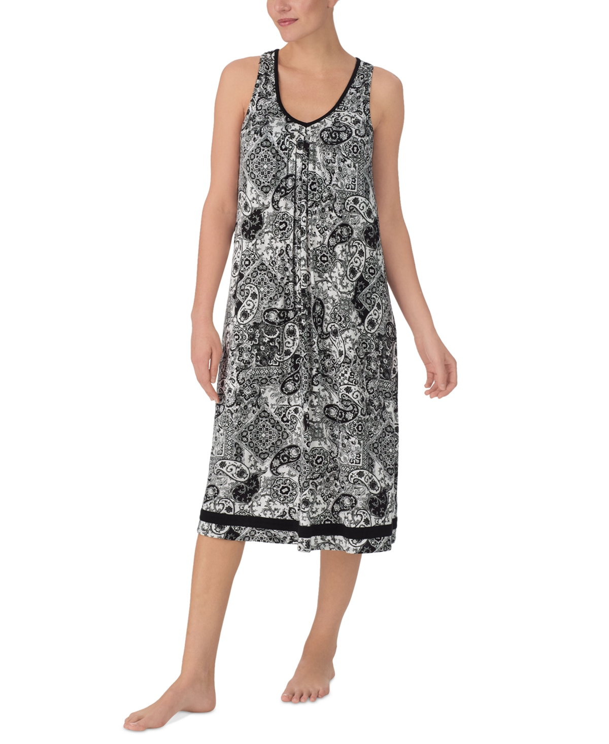 Women's Printed Sleeveless Nightgown - White Grid