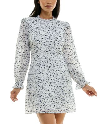 B Darlin Juniors' Printed Mock-Neck Long-Sleeve Dress - Macy's