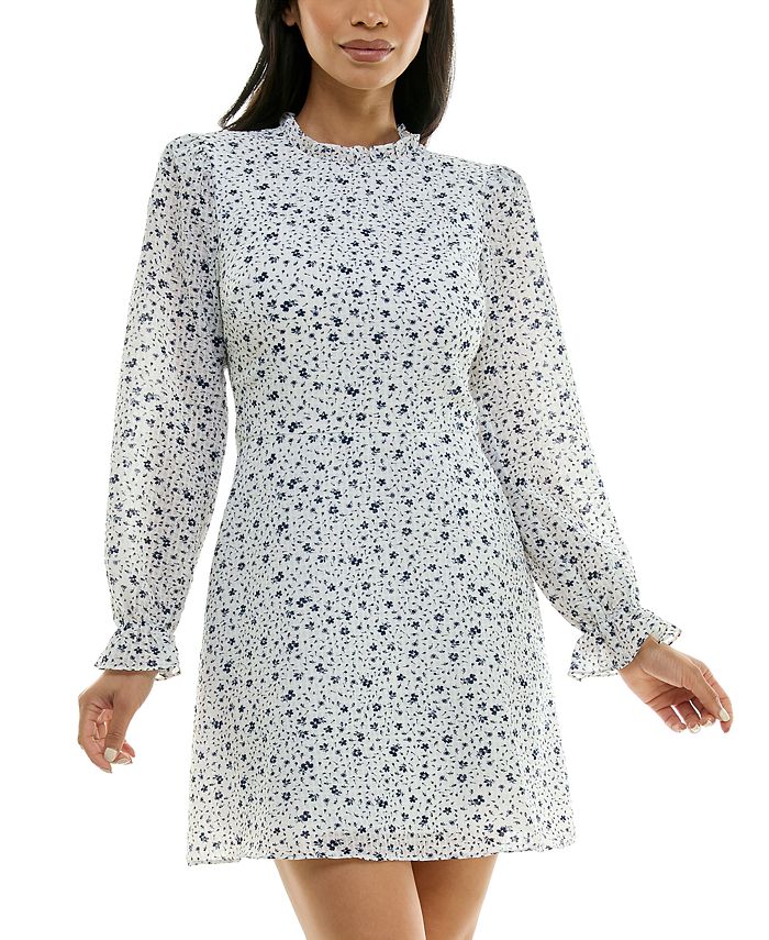 B Darlin Juniors Printed Mock Neck Long Sleeve Dress Macy s