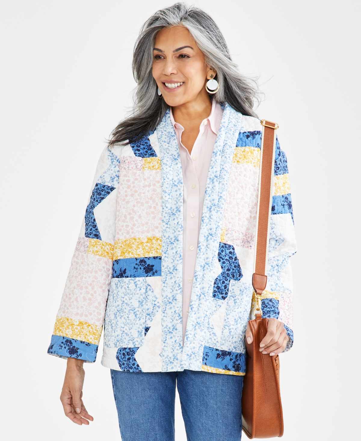 Style & Co Women's Patchwork Quilted Open-front Jacket, Created For Macy's In Multi Patchwork