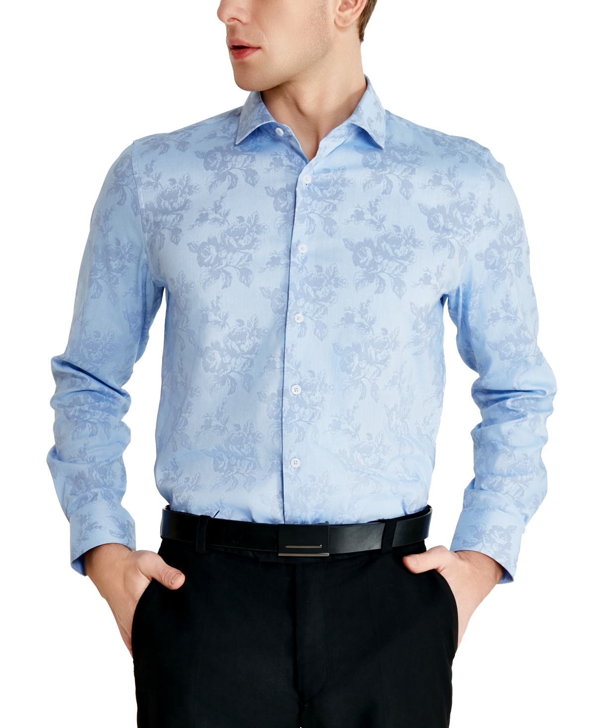 Tallia Men's Slim-Fit Floral Stencil Oxford Dress Shirt